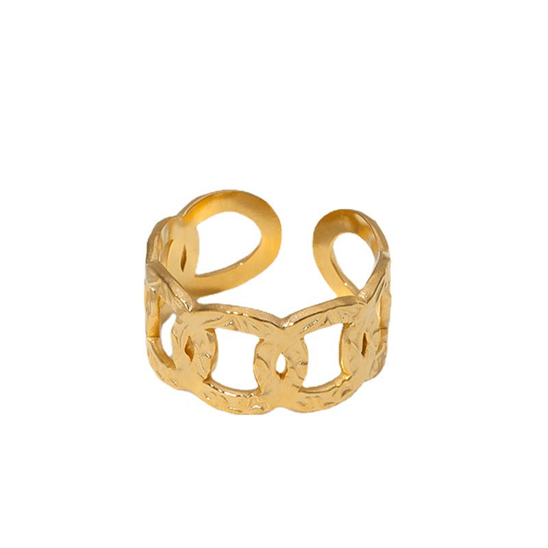 Anello Minimalista Regolabile Geometrico in Acciaio al Titanio con Finitura Placcata per Donna