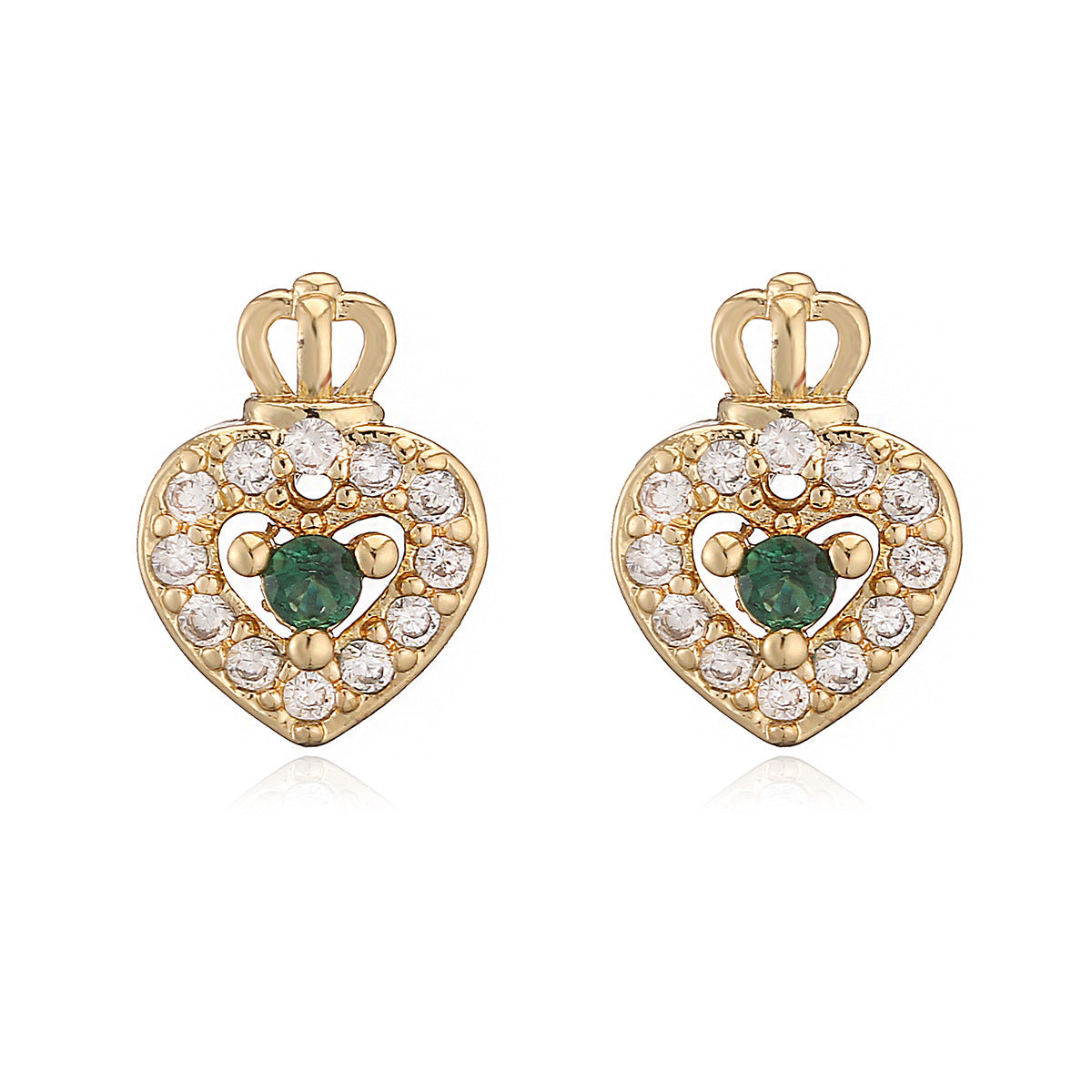 Minimalist Luxury Gold Plated Brass Heart Stud Earrings with Cubic Zirconia for Women