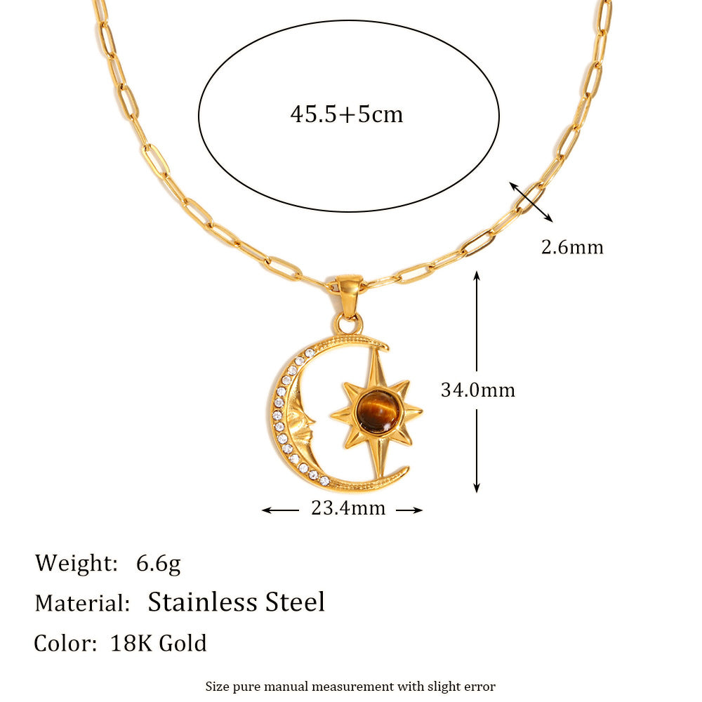 Collana con Ciondolo Vintage Stella e Luna da Donna in Acciaio Inossidabile con Placcatura in Oro 18K Design Celestiale Minimalista