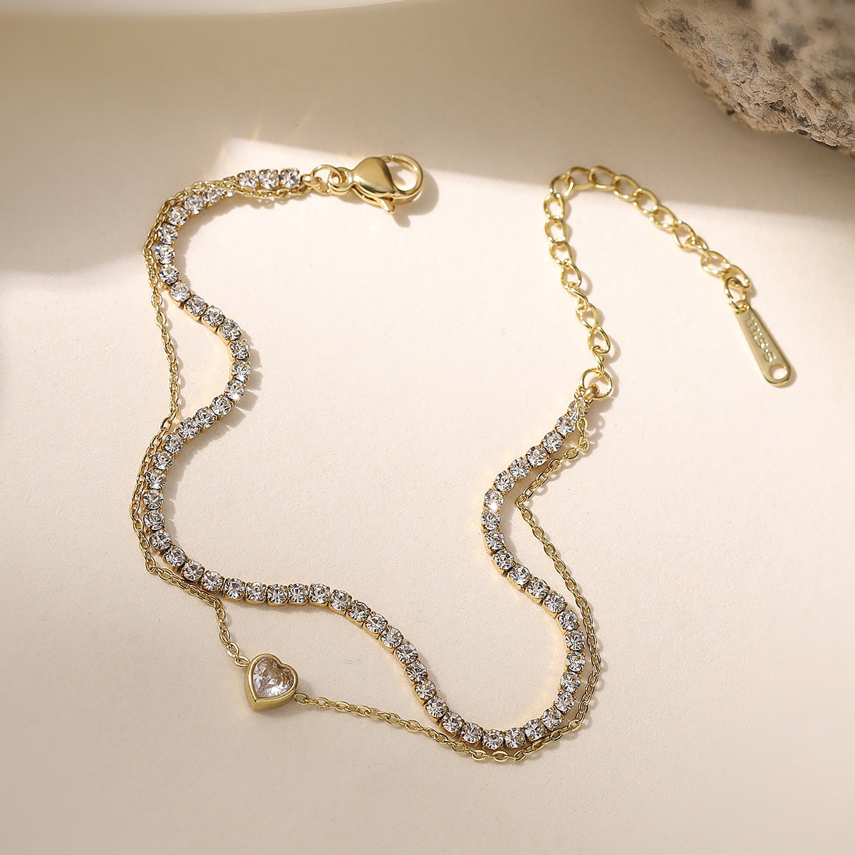 Minimalist Elegant 18K Gold Plated Geometric Stainless Steel Necklace with Cubic Zirconia for Women