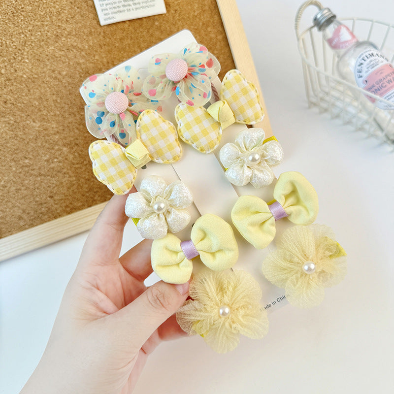 Lindas pinzas para el cabello de niña con forma de lazo y estampado floral hechas de tela de tul para trajes estilo Hanfu