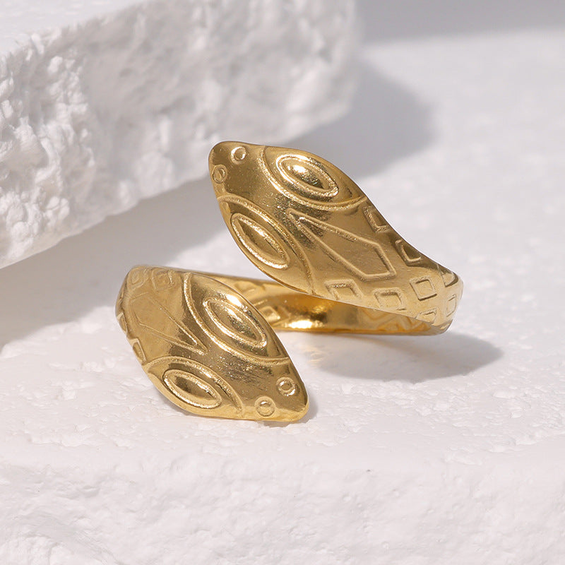 Anello aperto a serpente minimalista in acciaio inossidabile placcato oro 18 carati da donna, gioielli con animali zodiacali