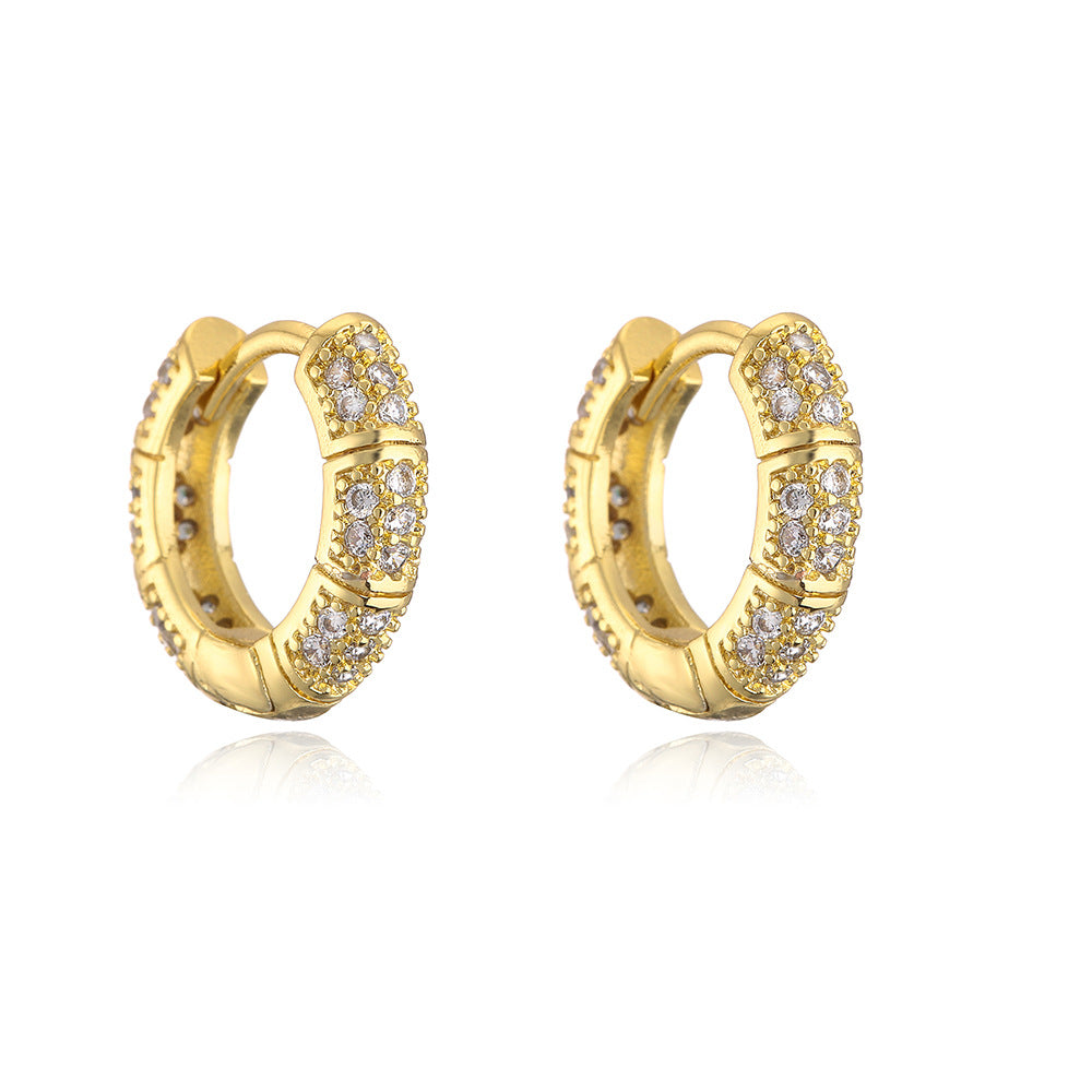 Minimalist Geometric Hoop Earrings for Women in Copper with 18K Gold Plating and Micro-Paved Zirconia