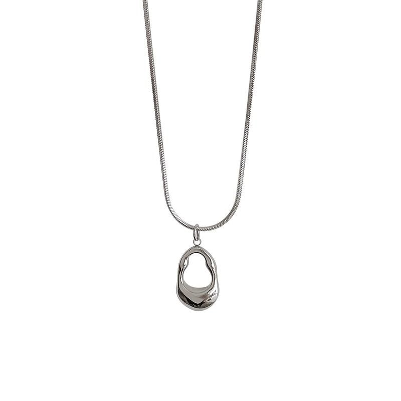 Minimalist Hollow Teardrop Geometric Titanium Steel Plated Pendant Necklace for Women