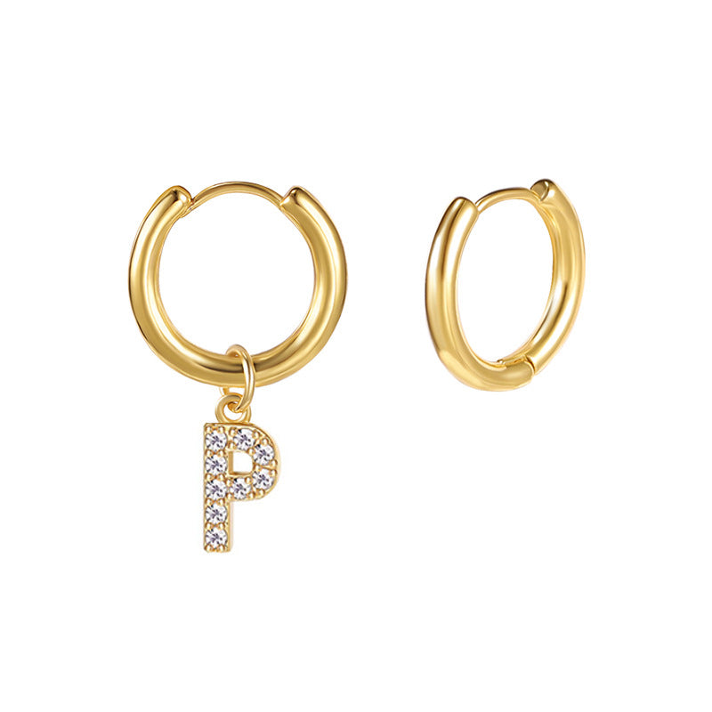 Minimalist Letter-Shaped Stainless Steel Pendant Earrings with 18K Gold Plating and Zircon Inlay