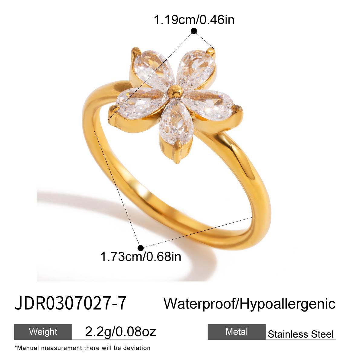 Anello Geometrico in Acciaio al Titanio con Intarsio in Zirconi per Donna, Placcato Oro PVD Sottovuoto, Gioielli di Moda Ipoallergenici in Acciaio Inossidabile