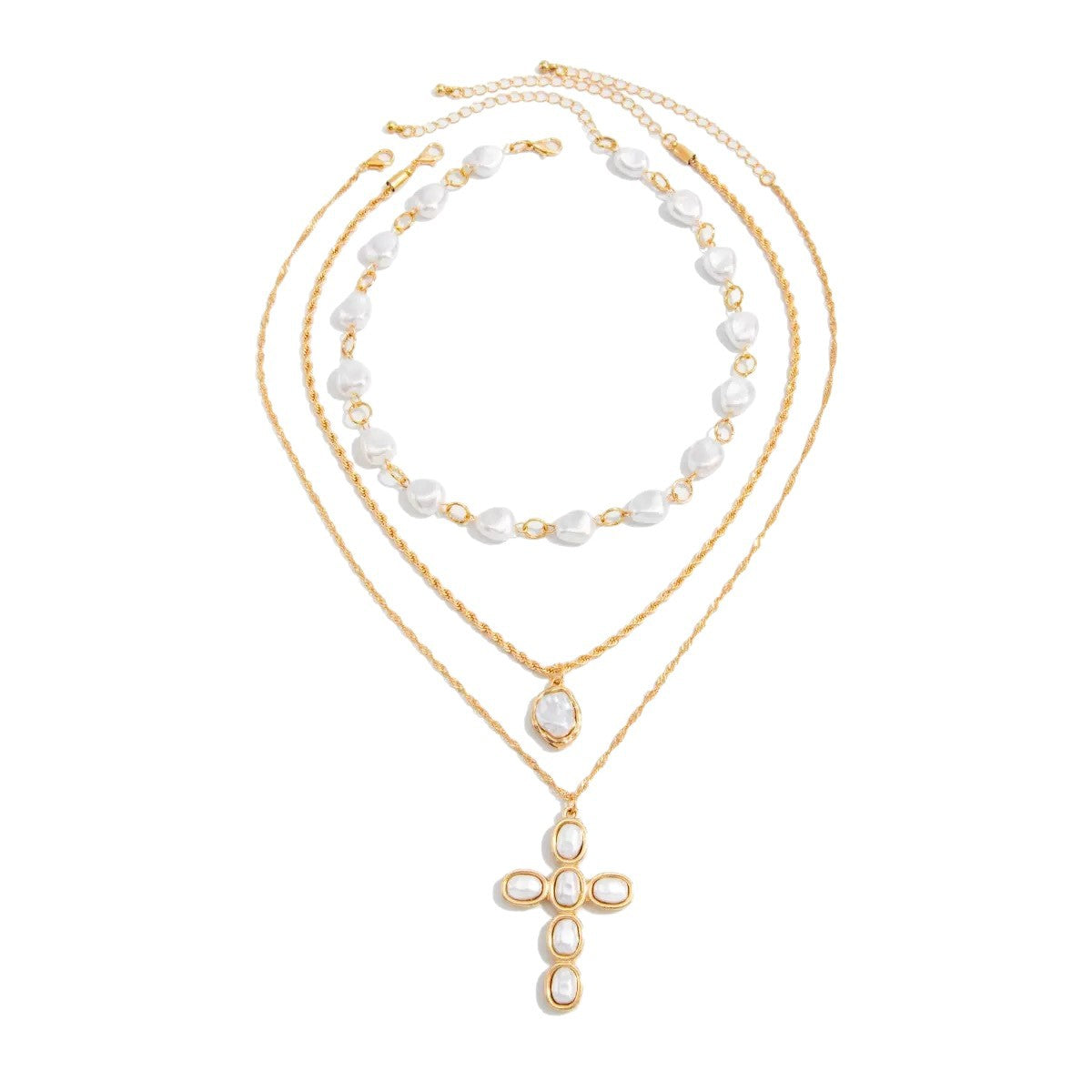 Collana da donna con ciondolo a cuore geometrico minimalista placcato in lega e catena a sfere con perle barocche