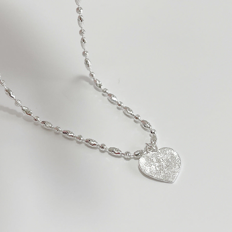 Minimalist Shiny Heart Pendant Necklace in 925 Sterling Silver with Faceted Olive Chain and Polished Finish