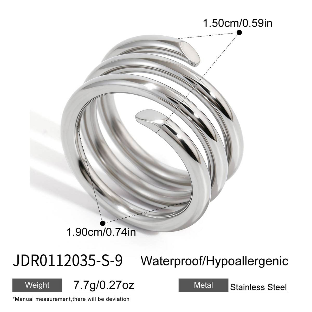 Anillo de Acero Inoxidable Geométrico Minimalista con Recubrimiento de Oro PVD al Vacío para Mujer