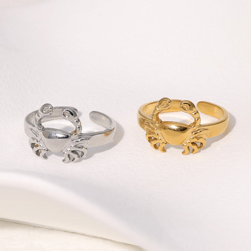 Creative Crab-Shaped Stainless Steel Adjustable Ring with Plated Finish for Men and Women