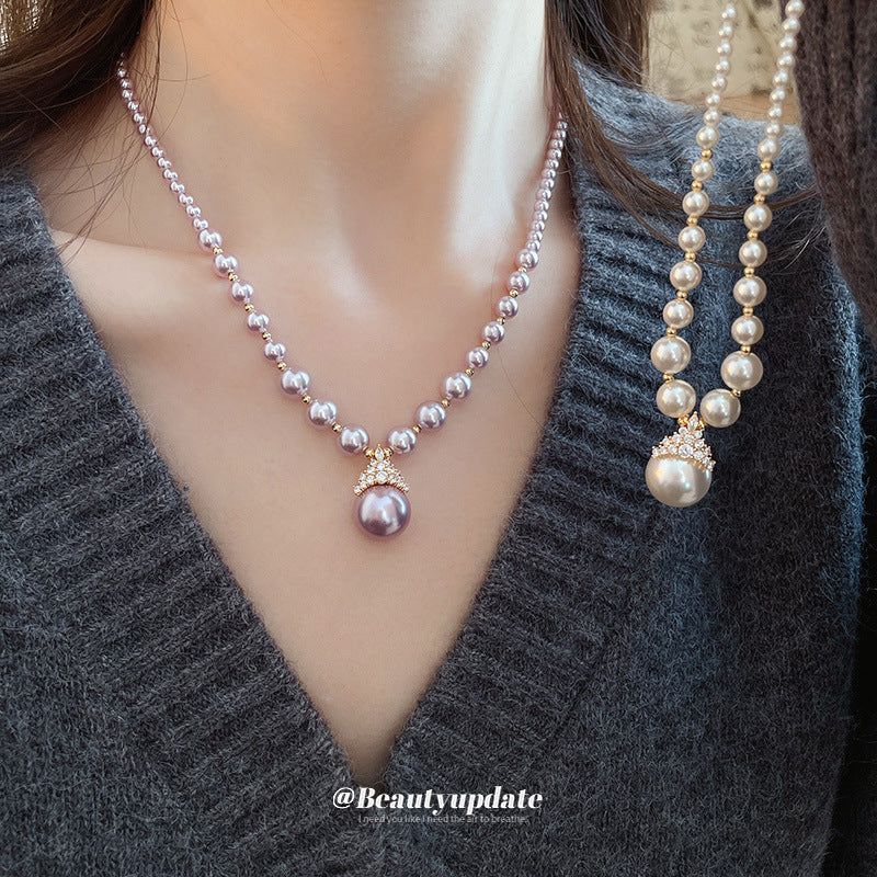 Set collana con pendente a perla rotonda minimalista placcato oro con orecchini abbinati a lobo da donna