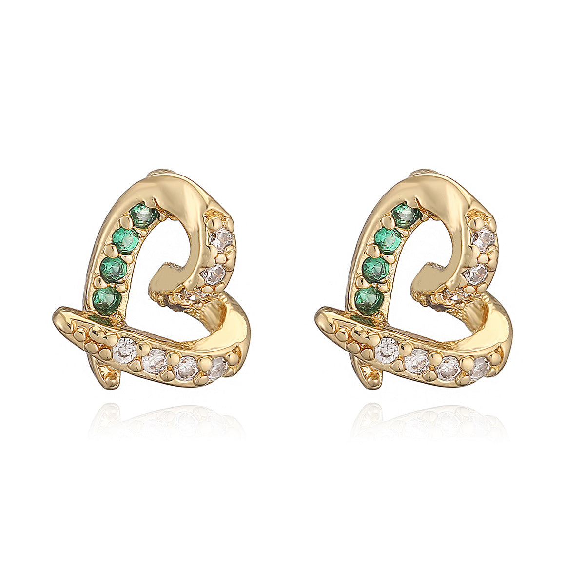Minimalist Luxury Gold Plated Brass Heart Stud Earrings with Cubic Zirconia for Women