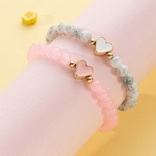 Grazioso Braccialetto con Perline di Vetro a Forma di Cuore per Bambine Stile Principessa Gioielli Fatti a Mano