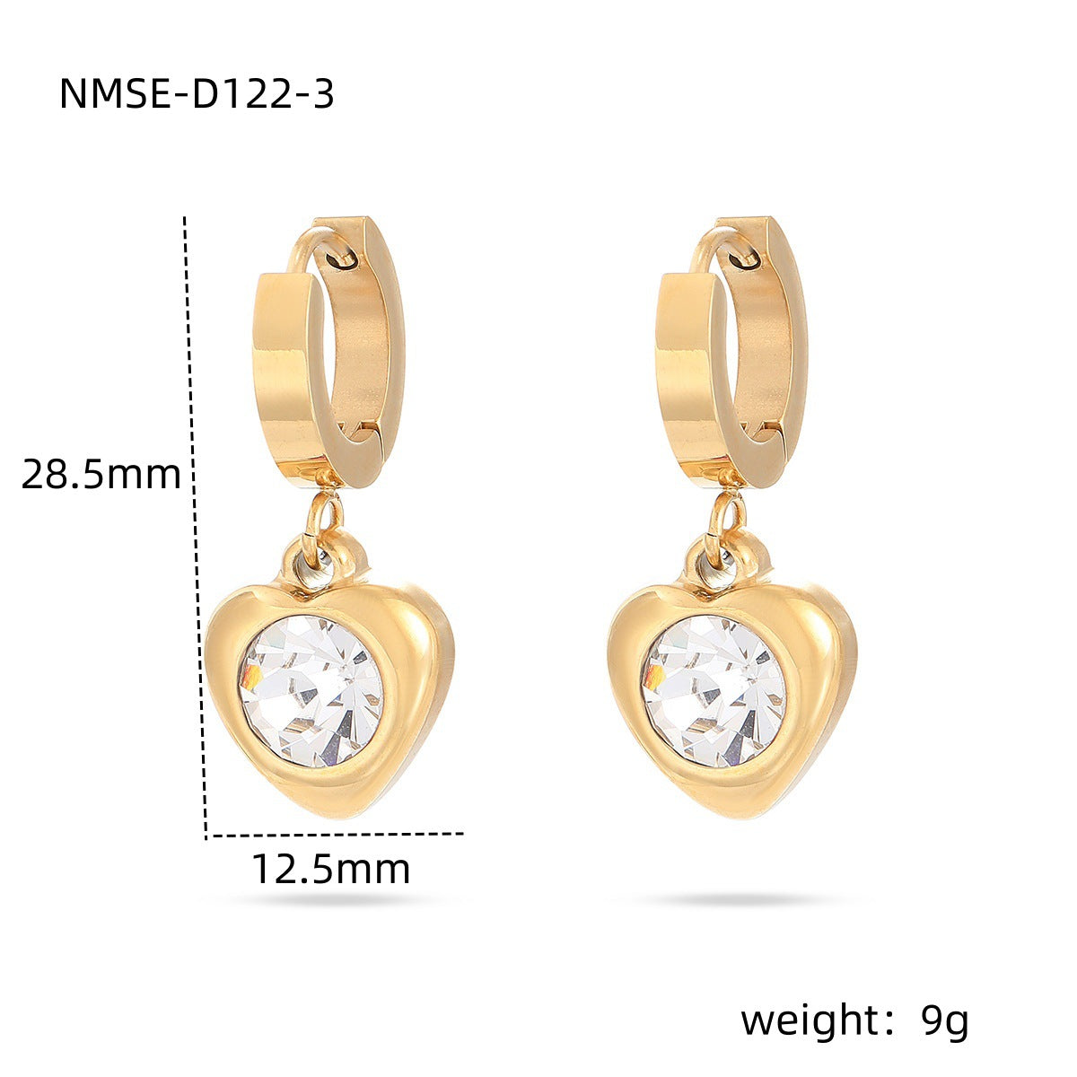 Fashion Geometric Heart 18K Gold Plated Stainless Steel Earrings for Women