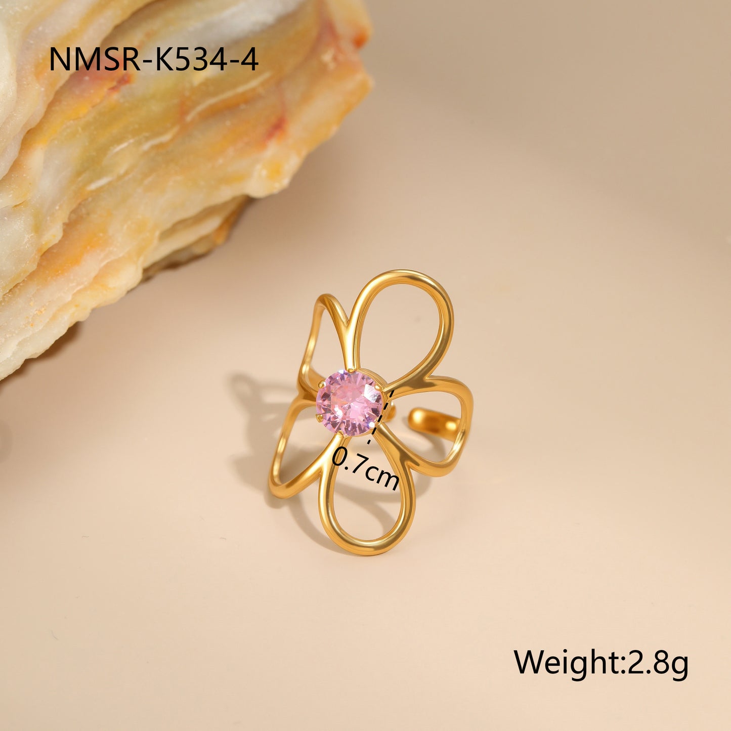 Anello Minimalista Geometrico in Acciaio Inossidabile con Placcatura in Oro 18K e Zirconia Rosa da Donna
