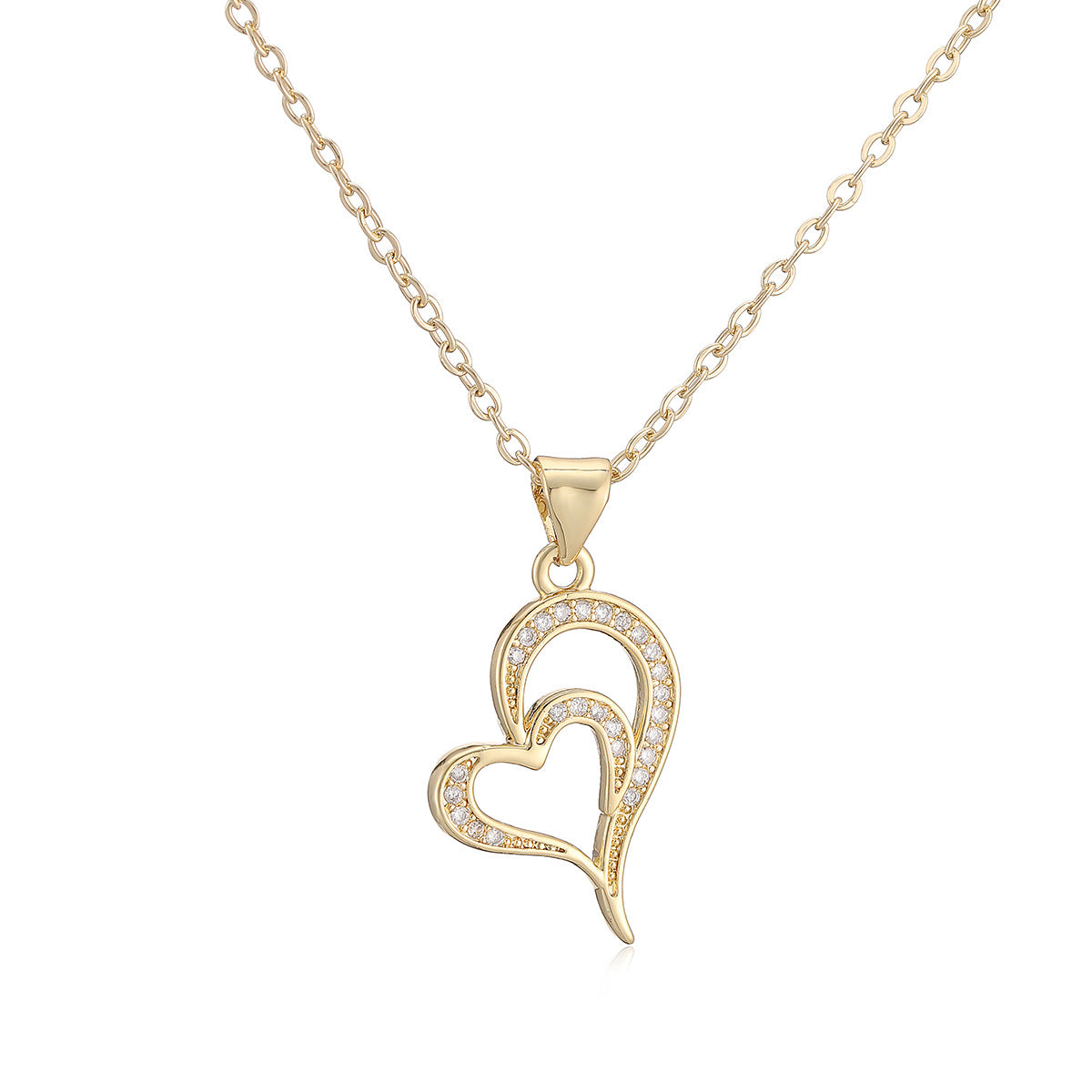 Minimalist Elegant Heart Shaped Brass Gold Plated Cubic Zirconia Pendant Necklace for Women