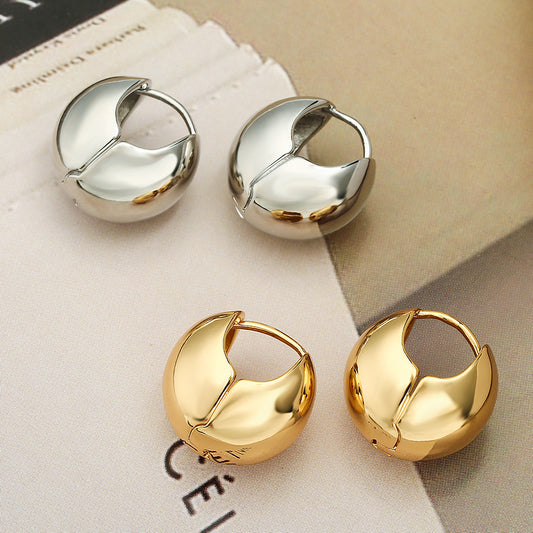 Orecchini a polsino geometrici in rame dalle tonalità fredde minimaliste da donna con incastonatura micro-pavé e design a forma irregolare