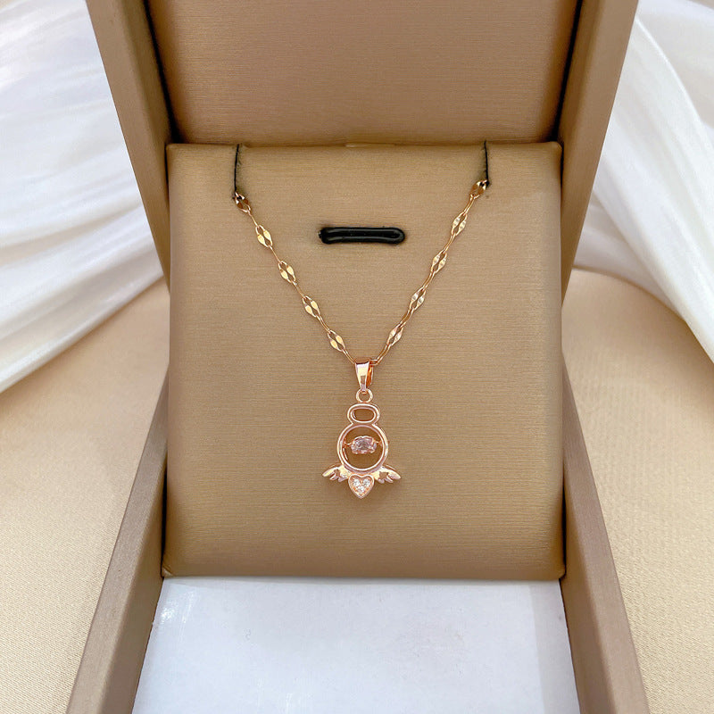 Elegante Collar con Colgante de Ángel para Mujer y Hombre con Forma Geométrica, Cadena de Acero Inoxidable, Motivo Lunar, Gargantilla de Lujo Ligera