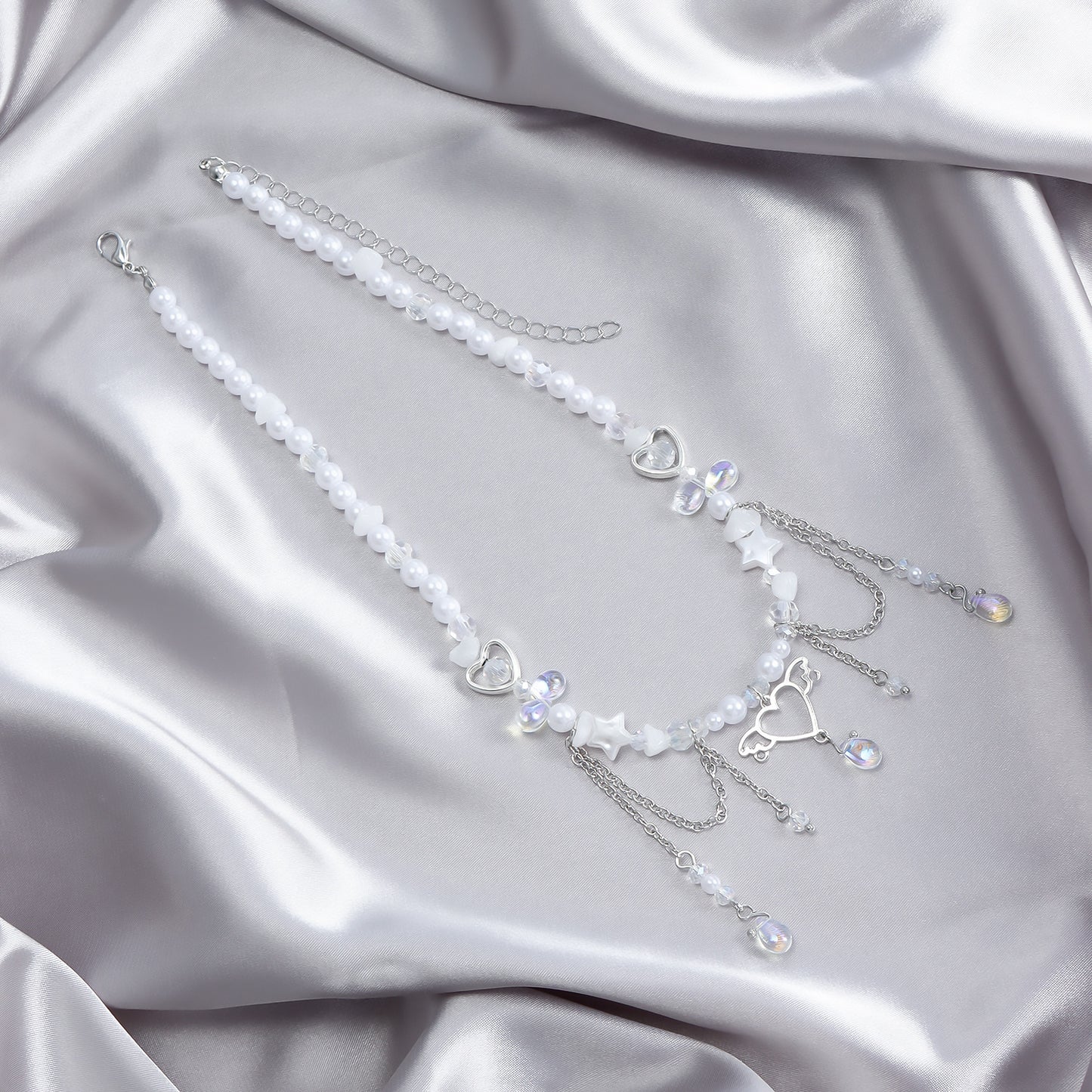 Gargantilla mariposa Y2K con cuentas de perlas de imitación y colgante de aleación, diseño geométrico galvanizado para mujer