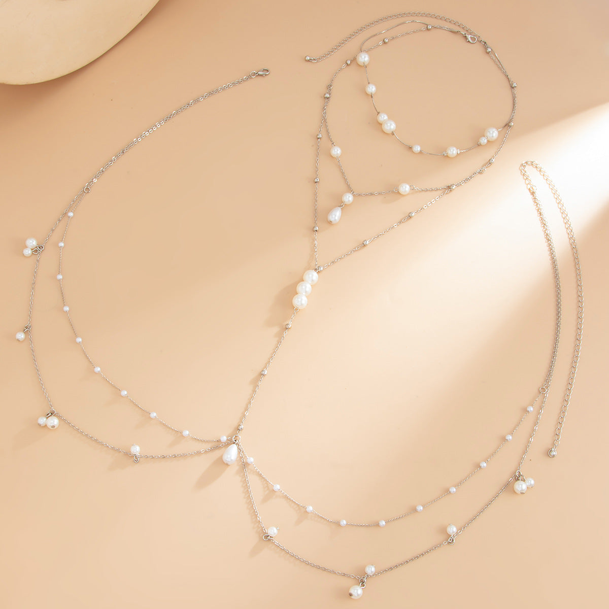 Elegant Minimalist Multi-Layer Brass Body Chain with Pearl Tassel Pendant for Women