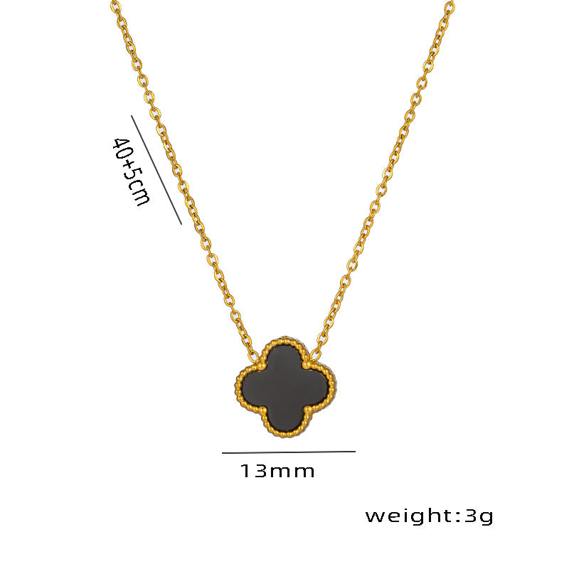 Set di collana, bracciale e orecchini a lobo da donna in acciaio al titanio minimalista con quadrifoglio fortunato