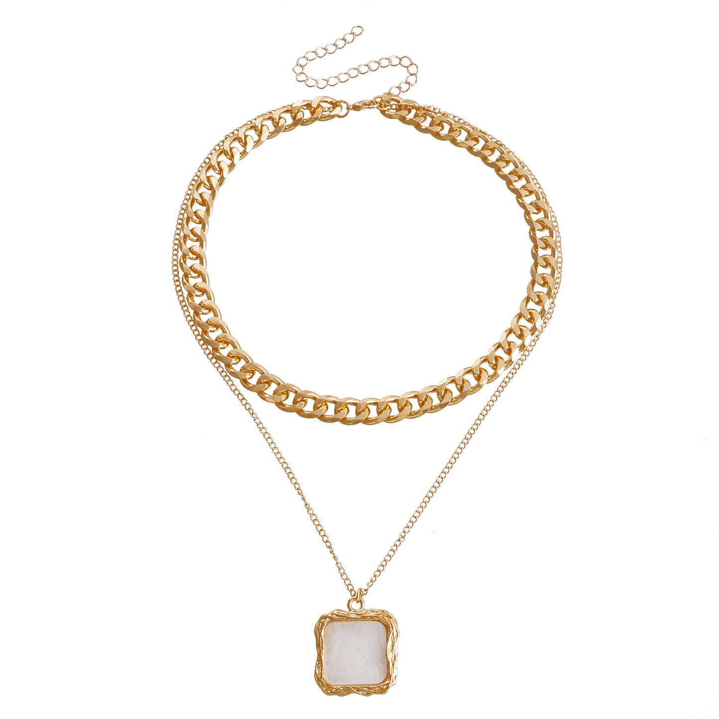 Minimalist Geometric Round Mother-of-Pearl Pendant Necklace for Women with Alloy Chain and Electroplated Finish