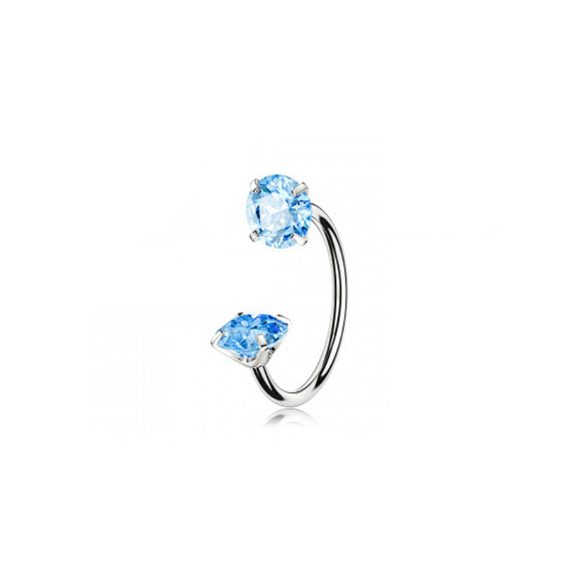Fashion OL Style Horseshoe-Shaped Titanium Alloy Nose Stud with Polished Finish and Cubic Zirconia Inlay for Unisex Piercing