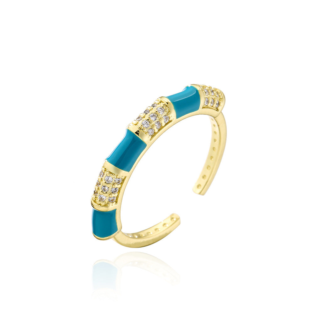 Anello Aperto Geometrico da Donna Stile Bohemien Realizzato in Rame Placcato Oro 18K e Finitura Smaltata