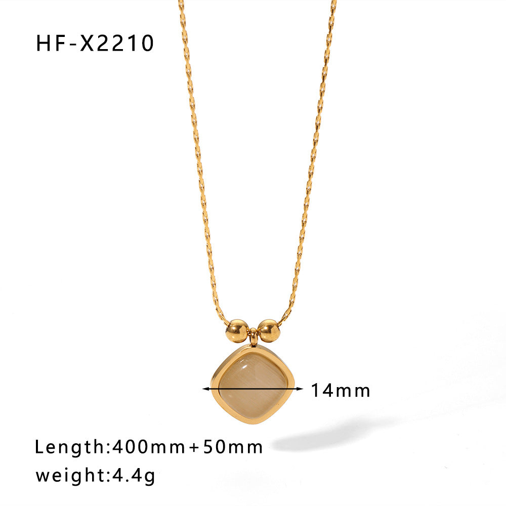 Minimalist Cat Eye Stone Zircon Pearl Smiley Face Necklace for Women in Titanium Steel with Plating Finish