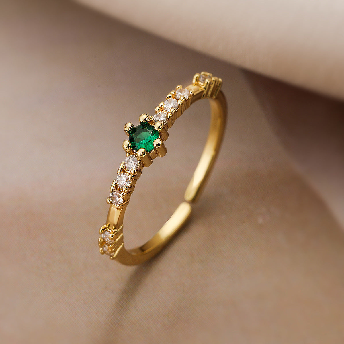Minimalist Geometric Open-Ended Ring for Women in Copper with 18K Gold Plating and Zircon Inlay
