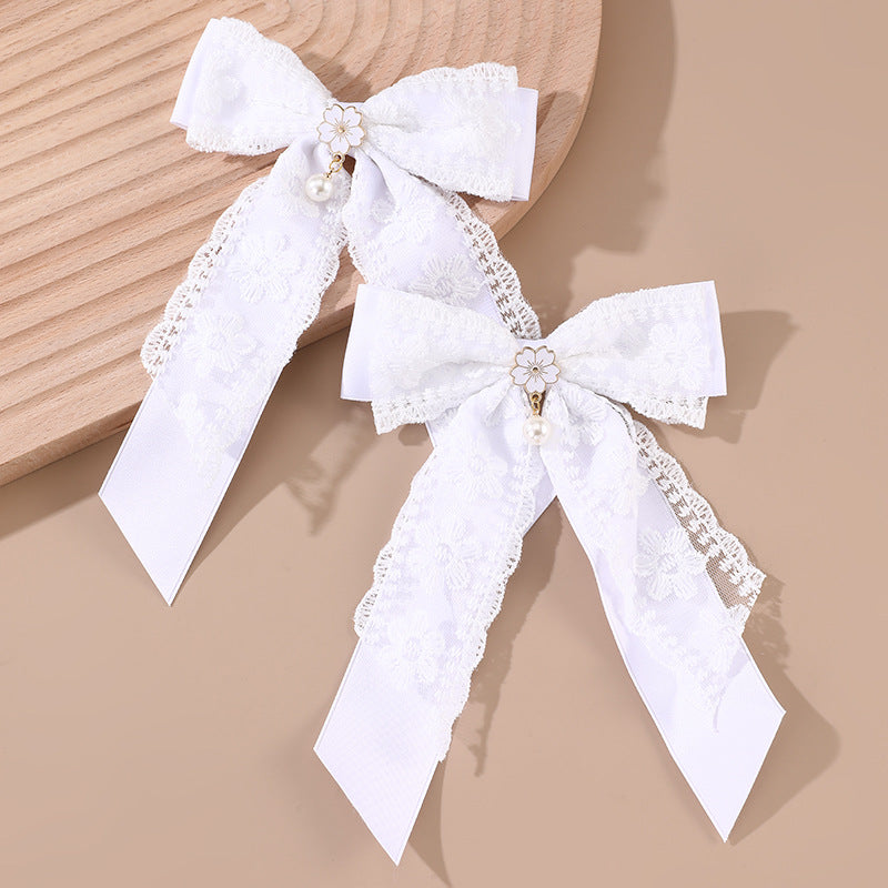 Natural Style Bow-Shaped Hair Clip for Girls with Ruffled and Mesh Details Made of Polyester Fabric