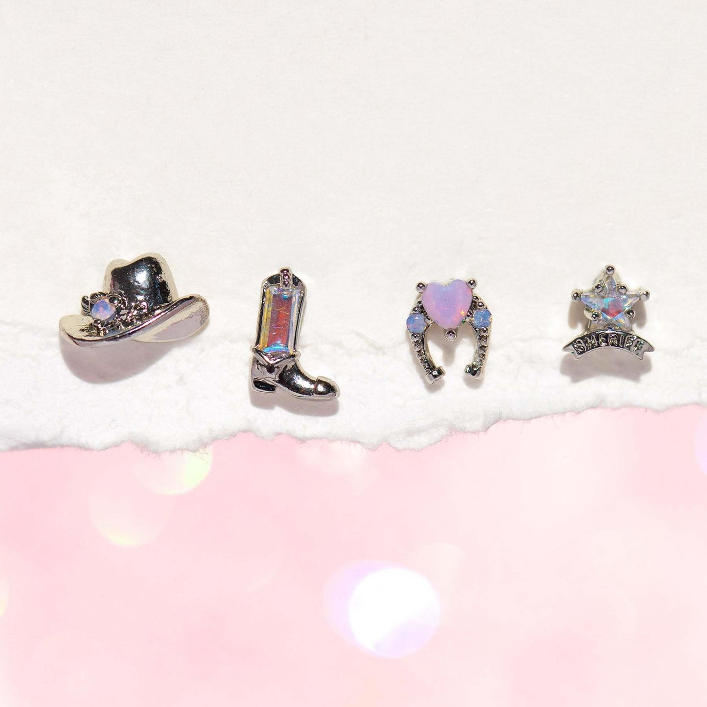 Aretes de Cobre Bañados en Oro Estilo Geométrico con Motivo de Botas y Sombrero de Vaquero