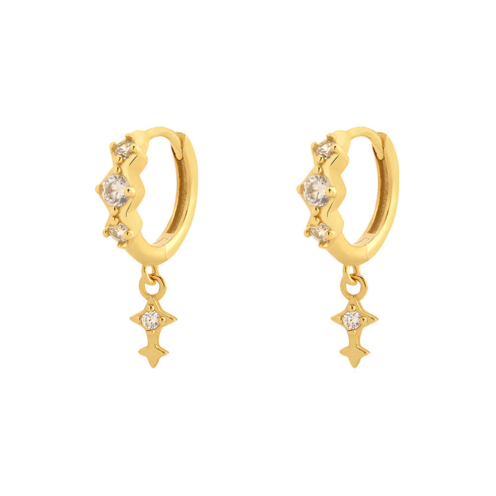 Pendientes de plata de ley S925 geométricos minimalistas con incrustaciones de pedrería para mujer