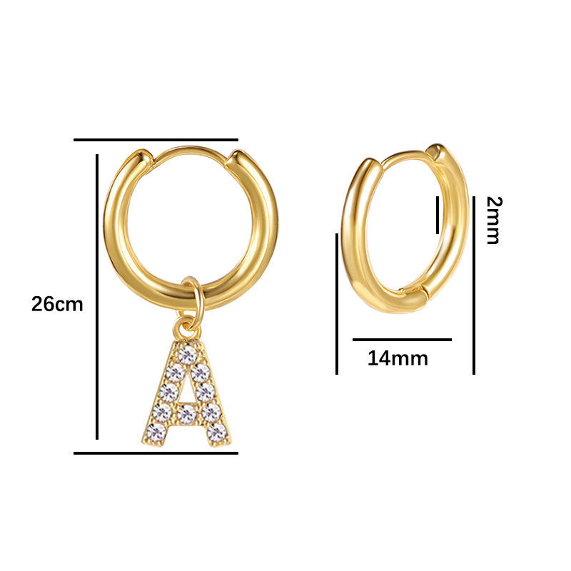 Minimalist Letter-Shaped Stainless Steel Pendant Earrings with 18K Gold Plating and Zircon Inlay