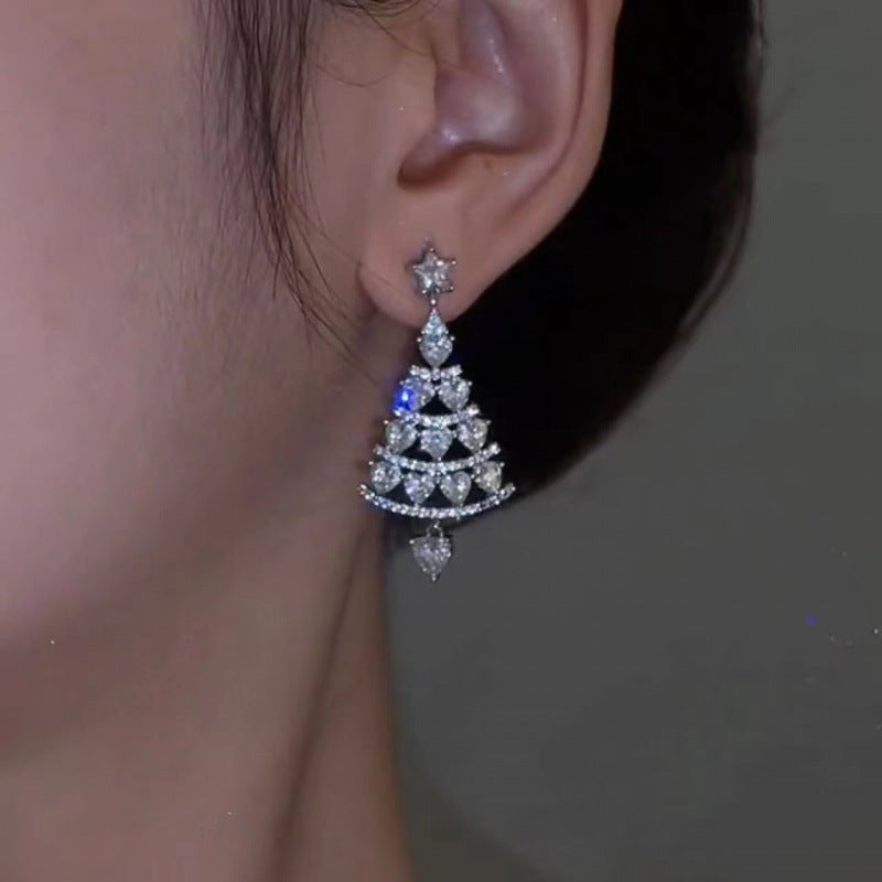 Pendientes de estrella navideña para mujer con detalles de pedrería, aretes geométricos de aleación, acabado galvanizado, joyas festivas navideñas