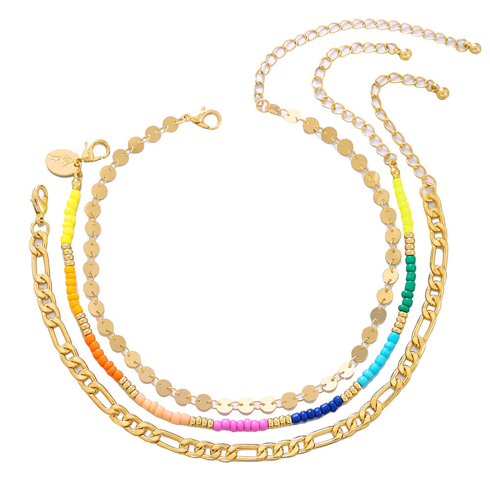 Minimalist Geometric Colorful Glass Bead Anklet for Women