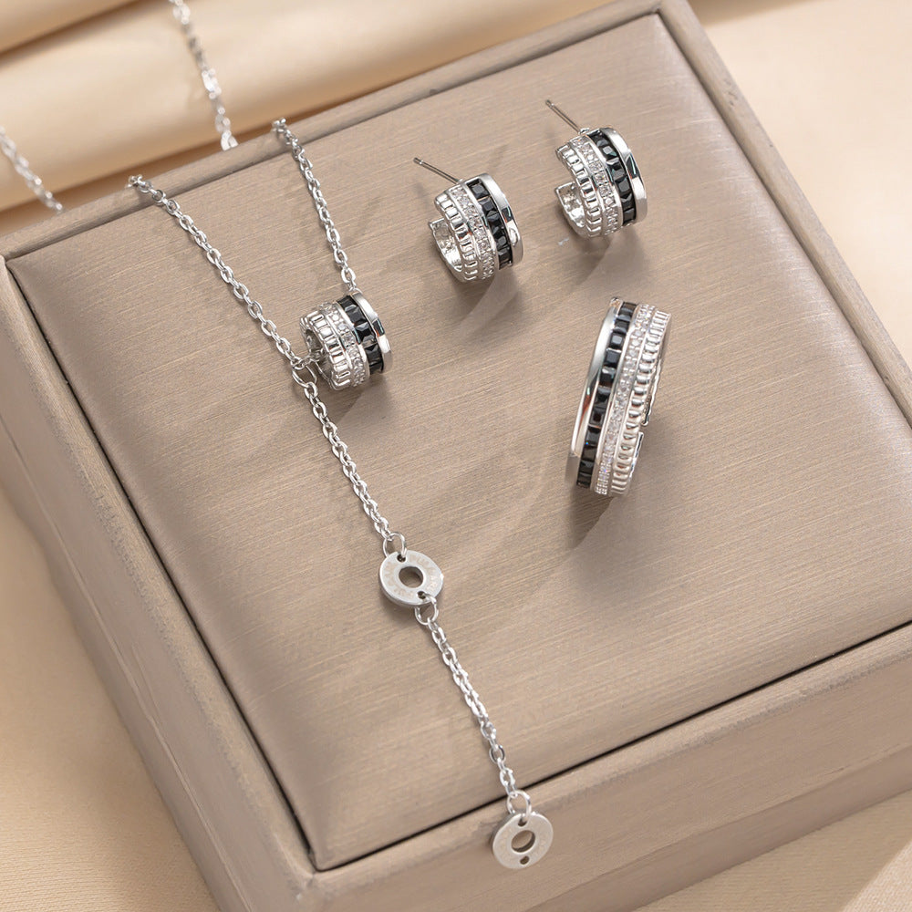 Set di collana in acciaio al titanio geometrico minimalista di lusso leggero con ciondolo in rame placcato oro 18 carati e intarsio in zircone, unisex