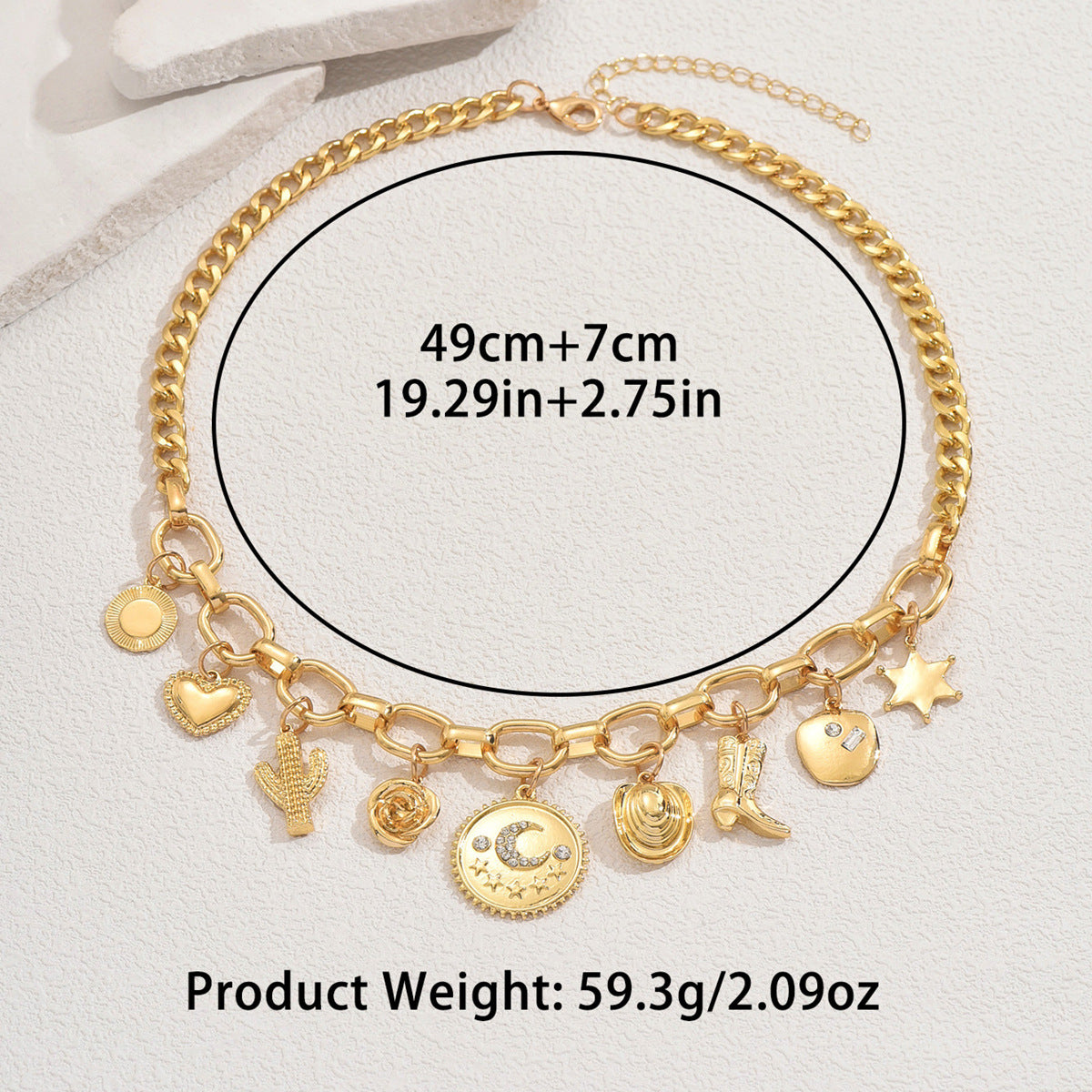 Collar con colgante de luna creciente geométrica con incrustaciones de diamantes de imitación para mujer, cadena con medallón de aleación de zinc