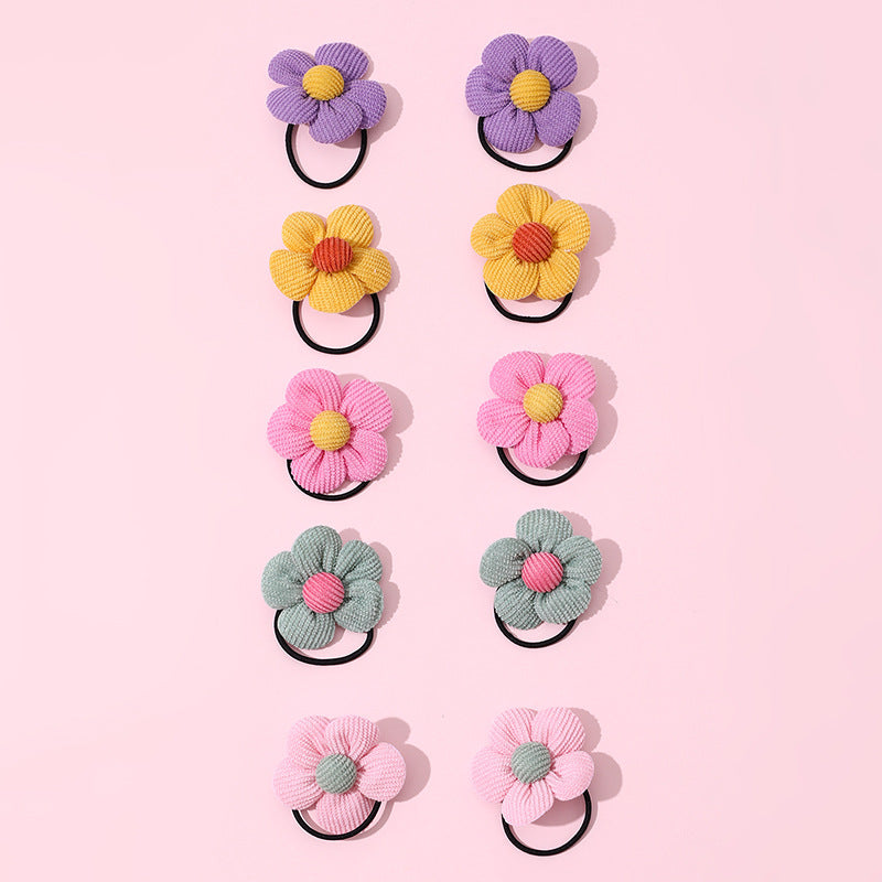 Set di Elastici per Capelli Floreali Carini per Bambini - Accessori per Capelli in Tessuto Colorati a Forma di Fiore, Confezione da 10 Pezzi