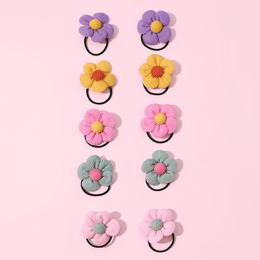 Set di Elastici per Capelli Floreali Carini per Bambini - Accessori per Capelli in Tessuto Colorati a Forma di Fiore, Confezione da 10 Pezzi