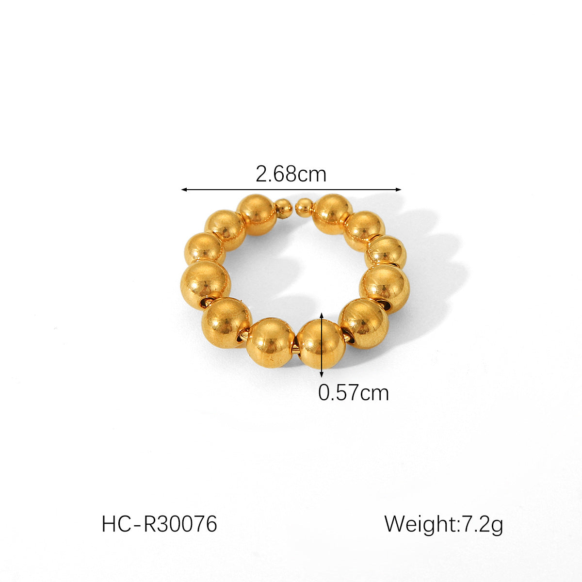 Ins Style Geometric Titanium Steel Open Ring for Women with 18K Gold Plating and Round Bead Detail