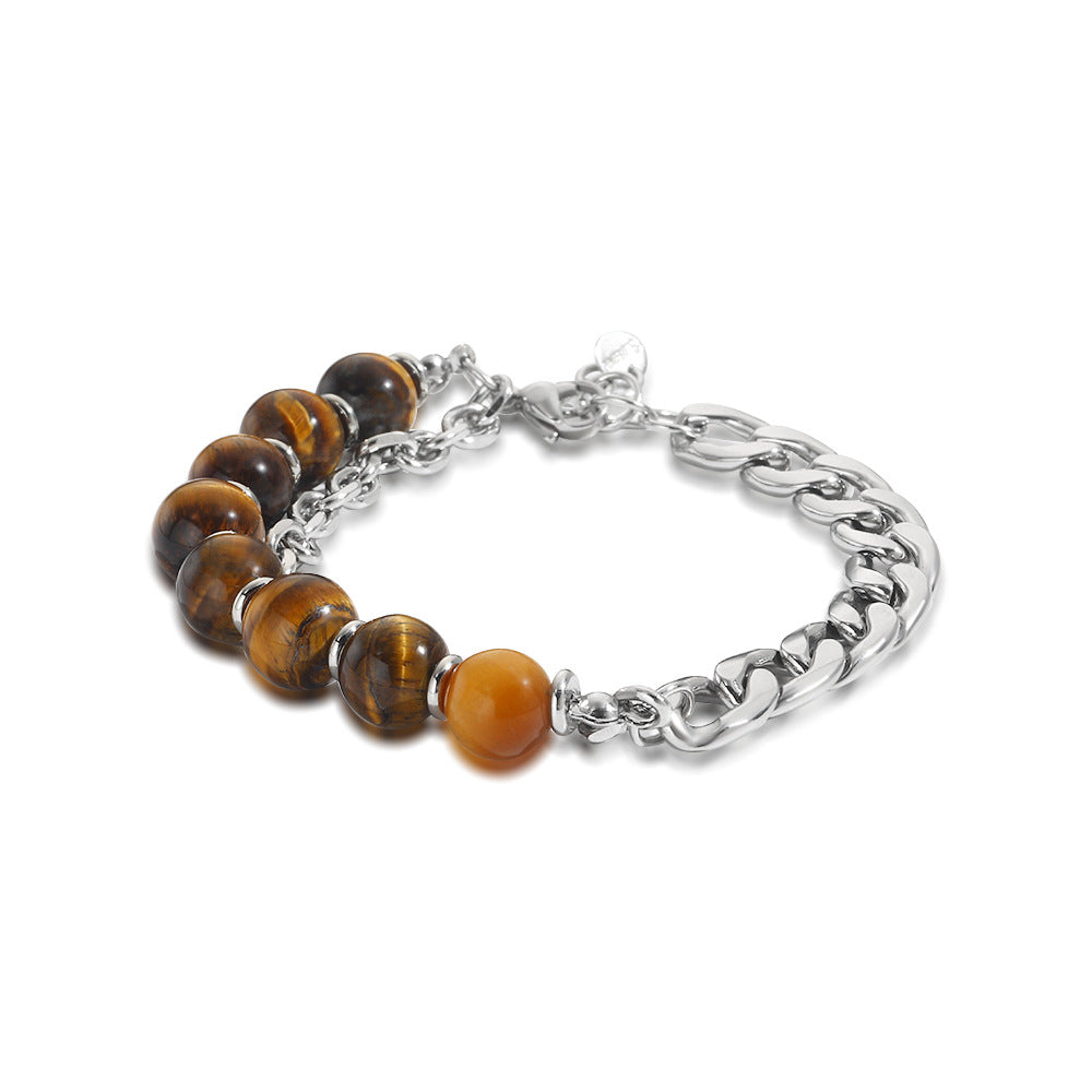 Geometric Matte Stainless Steel Tiger's Eye Bracelet