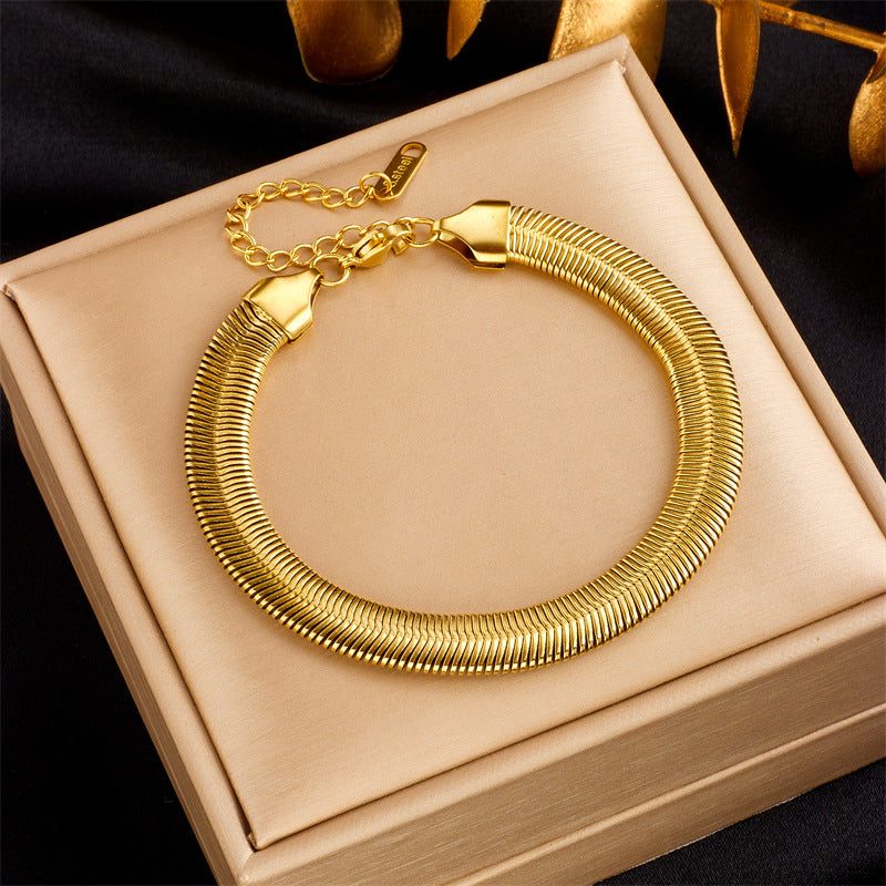 Minimalist Punk Titanium Steel Wide Chain Bracelet with Plated Finish for Unisex Wear