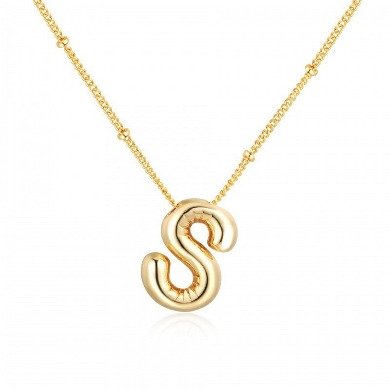 Gold Plated Brass Letter Pendant Necklace for Women