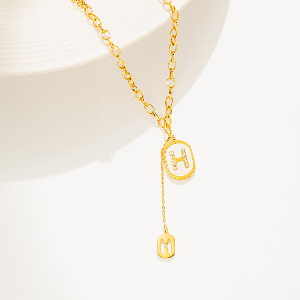 Luxury Style Geometric Letter Necklace in Titanium Steel with Gold Plating for Women