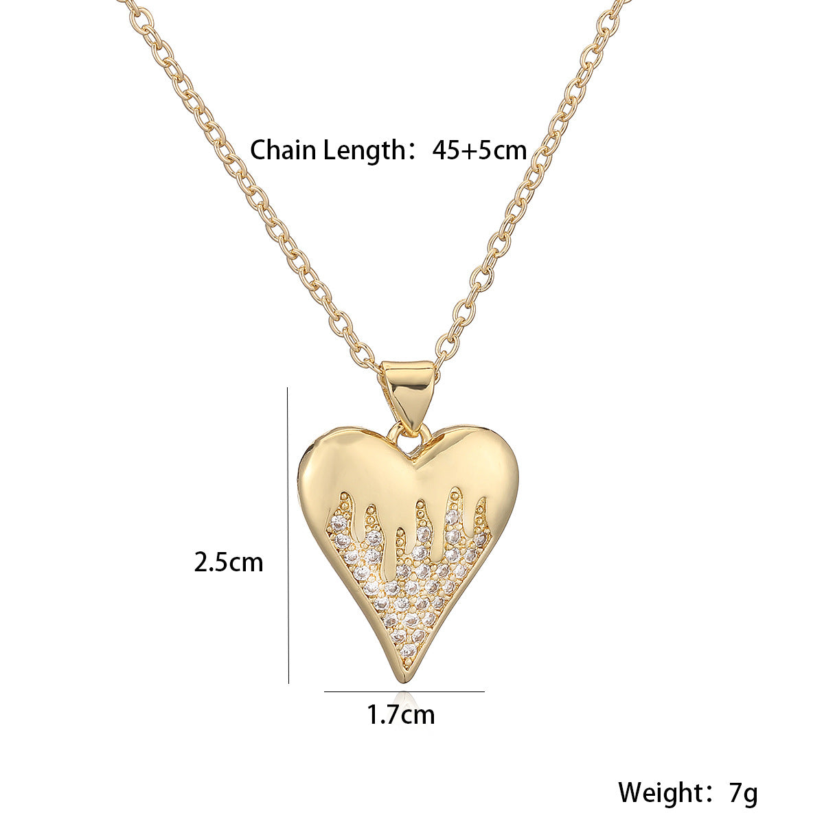 Minimalist Gold Plated Brass Heart Necklace with Cubic Zirconia for Women