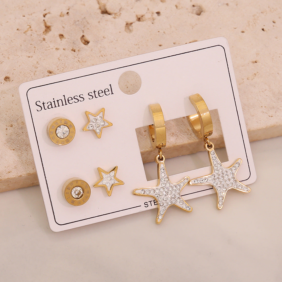 Fashionable Heart and Star Shaped Stainless Steel Earrings with Plating Finish for Women