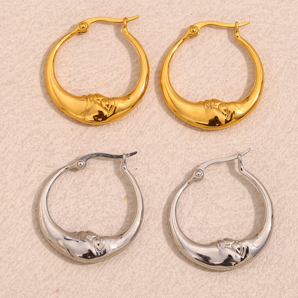 Minimalist Abstract Moon Ear Studs in 316L Stainless Steel with 18K Gold Plating for Women