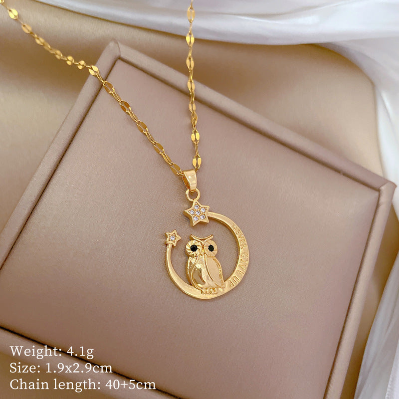 Collana da donna minimalista con intarsio di strass, in acciaio al titanio, con design geometrico