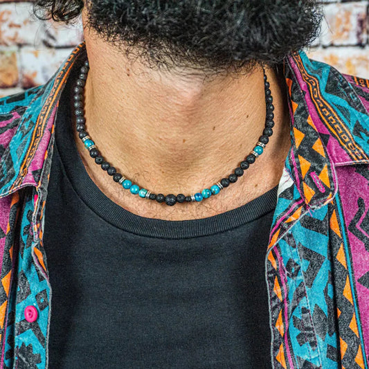 Hip-hop Geometric Round Turquoise Beaded Necklace Stainless Steel Unisex